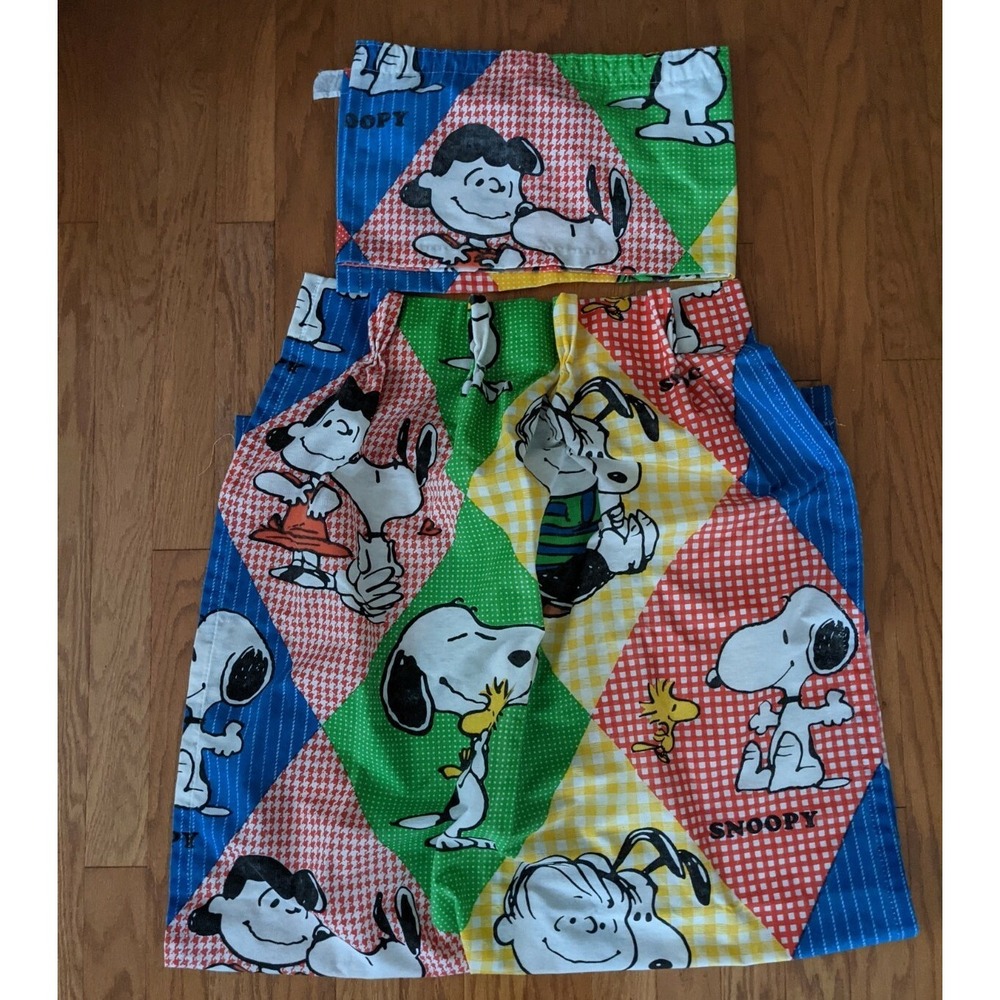 Vintage Snoopy Peanuts Pleated Drape Diamond Curtain Valance Fabric JC Penney